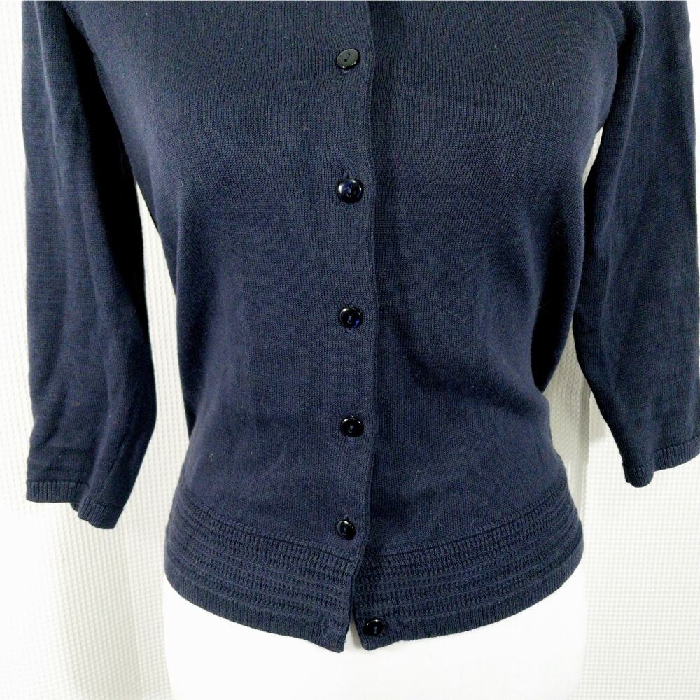 TALBOTS! SWEETLY SIMPLE & ELEGANT 3/4 SLEEVE BLACK CARDIGAN SWEATER! SZ P (XS) - Picture 4 of 11